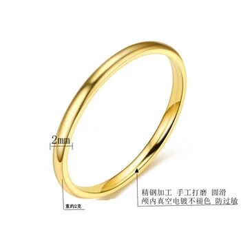 2mm Titanium Prsten z Nerezové Oceli, Hladké Jednoduché Černé/Zlaté/Stříbrné Barvy Svatební Zásnubní Prsteny Pro Muže, Ženy, Páry, Šperky