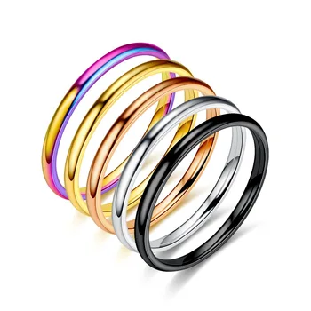 2mm Titanium Prsten z Nerezové Oceli, Hladké Jednoduché Černé/Zlaté/Stříbrné Barvy Svatební Zásnubní Prsteny Pro Muže, Ženy, Páry, Šperky