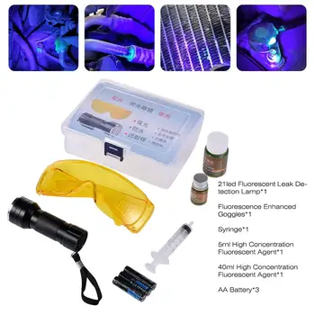 Detektor úniku Kit Odolný Multifunkční Automotive Klimatizace Opravy Nástrojů, LED Svítilna UV Ochranné Brýle Nastavit