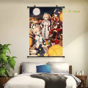 Anime Genshin Dopad Paimon Amber Plakát Muži Ženy Koleje Umění Domácí Dekorace Wall Scroll mural Obraz, Plakát Vánoční Dárky