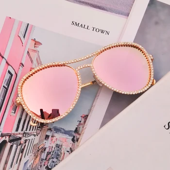 Klasické Pilotní Drahokamu sluneční Brýle, Ženy Módní Luxusní Crystal Dekorace Brýle Růžové Jasné, Kulaté Brýle gafas de sol mujer
