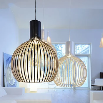 Moderní Černá/Bílá/Přírodní Dřevo Ptačí Klec E27 žárovka Přívěsek světlo Nordic Home Dekor Bambusu Tkaní Dřevěná Závěsná lampa