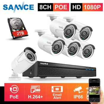 SANNCE 8CH 1080P FHD POE Network Video Bezpečnostní Systém S 6KS 2MP CCTV Venkovní Povětrnostním vlivům IP Kamera Vestavěný Mikrofon