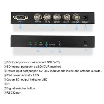 Wiistar SDI Switcher 4x1 HUB SDI 4x1 SDI Video 4x1 Přepínač SDI 4 V 1 out Konvertor pro 3G HD SD Monitor Bezpečnostní Kamera CCTV