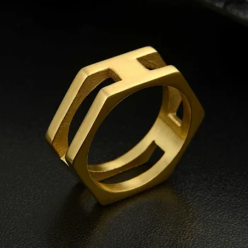 Zlatý Matný Duté Hexagon Kroužek 4 Barvy Punk Rock Pánské Módní Robustní Prst Prsten z Nerezové Oceli, Hip Hop Prsteny, Šperky pro Muže