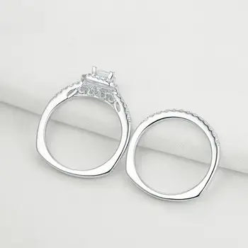 Newshe 2 Ks Halo Snubní Prsten Sada Bílá Princezna Vyjmout AAA CZ 925 Mincovní Stříbro Zásnubní Prsteny Pro Ženy, Dárek Šperky 1R0057