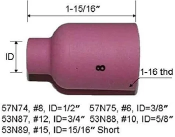 Velké TIG Plynu Objektiv oxidu Hlinitého Trysky Keramické Šálky Kit 53N87#12 53N88#10 53N89#15 57N74#8 57N75#6 Fit SR DB TIG Svařování ToTorch 10pk