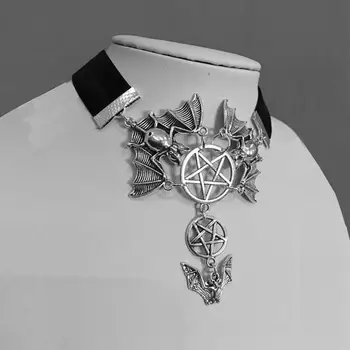 Módní Létající Netopýři A Obrácený Pentagram Černé Sametové Náhrdelník Wicca Ochrany Náhrdelník Šperky Pro Ženy