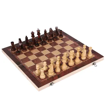 3 V 1 Dřevěné Skládací Šachy Desková Hra Přenosné Backgammon Dáma Hra Cestovní Vnitřní Dřevěné Šachové Figury Šachovnice