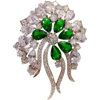 Brože Pro Ženy Luxusní Palác Zirkony Smaragdové Živůtek Elegantní Temperament Svatební Svatební Pin Příslušenství Jemné Šperky