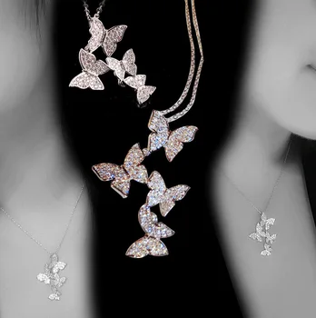 Luxusní Žena Crystal Butterfly Přívěsky Náhrdelníky Stříbrné Barvy Zvířat Svatební Šperky Roztomilý Řetězce Náhrdelníky Pro Ženy
