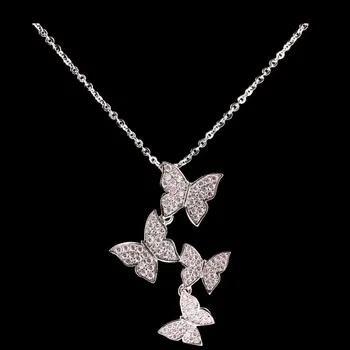 Luxusní Žena Crystal Butterfly Přívěsky Náhrdelníky Stříbrné Barvy Zvířat Svatební Šperky Roztomilý Řetězce Náhrdelníky Pro Ženy