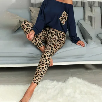 Jedno Rameno Leopard Tisk Ženy, Domácí Oblečení Set O Krk Dlouhý Rukáv Elastický Pás Ženské Bytových Doplňků 2020 Podzimní Dámské Ležérní Sady