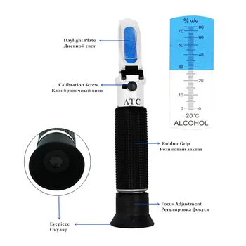 Kapesní alkohol tester refraktometr oenometer detektor moniter ATC alkohol metr 0-80% s retail box 34%z