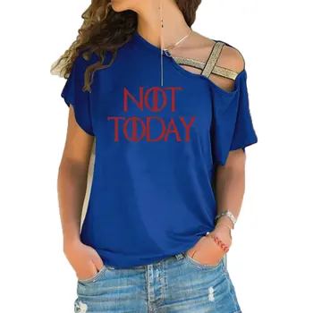 Není Dnes Tisk t košile Ženy Letní Nepravidelný Skew Cross Obvaz T-Shirt Ženy Topy