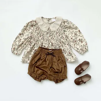 Novorozené Dívky Dětské Oblečení Jaro Vintage Květinové Šaty + Kraťasy Bebe Oblečení 0-24M Holčička Sladké Oblečení Oblečení pro Dívky