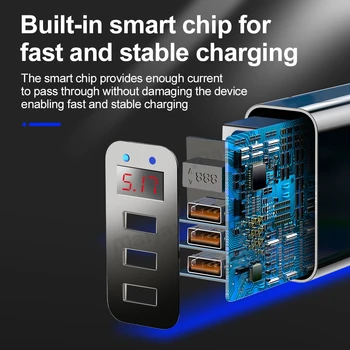 5V 3.1 Digitální Displej 3 Port USB Nabíječka pro Samsung Xiaomi Rychlý Mobilní Telefon, Nabíječka pro iPhone Nabíječka EU NÁS Zeď Adaptér