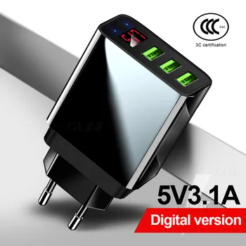 5V 3.1 Digitální Displej 3 Port USB Nabíječka pro Samsung Xiaomi Rychlý Mobilní Telefon, Nabíječka pro iPhone Nabíječka EU NÁS Zeď Adaptér