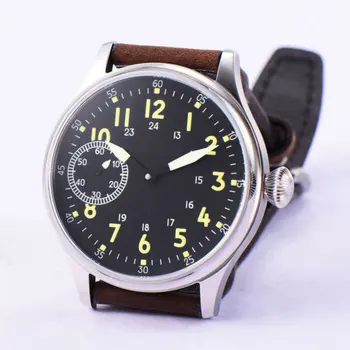Vintage 44mm Corgeut černá sterilní dial světelný 17 jewels Asijské 6497 Mechanické Ruční Vinutí hnutí pánské hodinky cor70