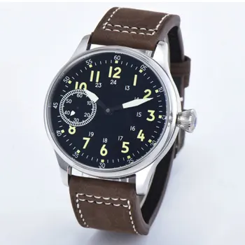 Vintage 44mm Corgeut černá sterilní dial světelný 17 jewels Asijské 6497 Mechanické Ruční Vinutí hnutí pánské hodinky cor70