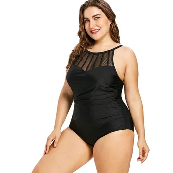Siamské velké velikosti plavky žena tlustá žena jednoho kusu plavky černé síťoviny tlačit vysoké sexy, velké velikosti, velký prsa pláž bikiny