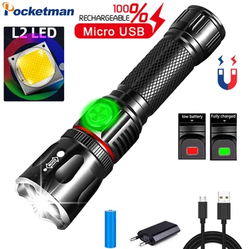 Výkonné LED Svítilna USB Nabíjecí Svítilna L2 T6 LED Svítilna Magnetická COB LED Svítilna Zoom Svítilna, kterou 18650 Baterie