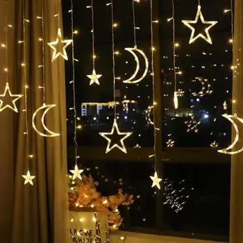 Festival Závěsné Star Moon String Světla 3,5 M 220V LED DIY Ohňostroj Mědi Víla Girlanda Vánoční Světla, Venkovní Světla+EU Plug