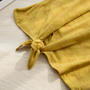 Módní žlutý oversize ženské t-shirt ležérní krátký rukáv 0-neck obvaz lady top tees M30392
