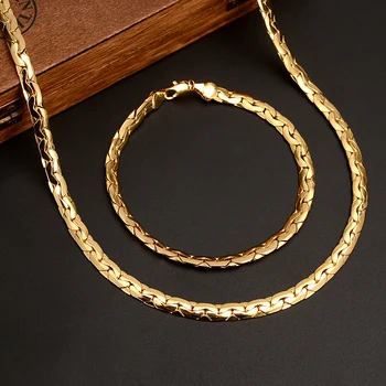 Bangrui 50cm náhrdelník 21cm náramek Velkoobchod módní šperky Barva Žlutá řetězce šperky muži brazilský styl náhrdelník