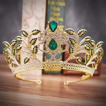 Svatební Vlasové Doplňky Čelenky a Korunky Vlasy Šperky Barokní Zlato Princezna Koruna Červená Zelená Crystal Drahokamu Diadém Ozdoby