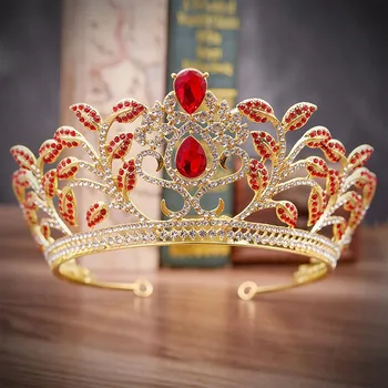 Svatební Vlasové Doplňky Čelenky a Korunky Vlasy Šperky Barokní Zlato Princezna Koruna Červená Zelená Crystal Drahokamu Diadém Ozdoby