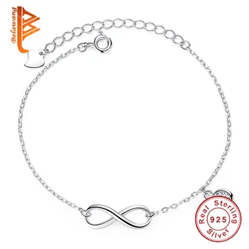 Stříbrná Barva Lásky Nekonečno Kulaté Kubické Zirkony Nastavitelný Řetěz Náramek Pro Ženy S925 Sterling Silver Šperky