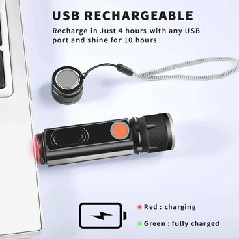 USB Dobíjecí vestavěná Baterie T6 LED Svítilna COB Pochodně Zoom 5 Režimů Blesku Magnetické Přitažlivosti Vodotěsné Camping