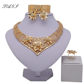 Fani ženy doplňky šperky set Svatební Módní Africké Korálky Šperky Set Značky Design Dubaj Barva Zlata Šperky Set, Velkoobchod