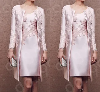 Růžové Krajky Matka Nevěsty Šaty Roku 2020 Formální šaty Oblečení Kabát Dlouhý Rukáv Bunda Nad Kolena Délka Svatební Šaty Hodnocení