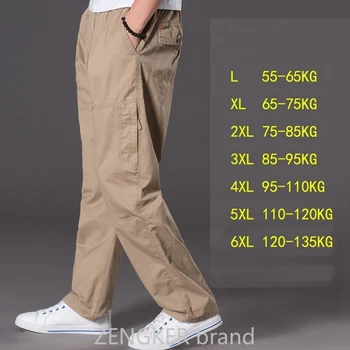 Jaro léto ležérní kalhoty mužské velké velikosti 6XL Multi Pocket Džíny oversize Kalhoty, kombinézy, elastické kalhoty do pasu plus velikost muži
