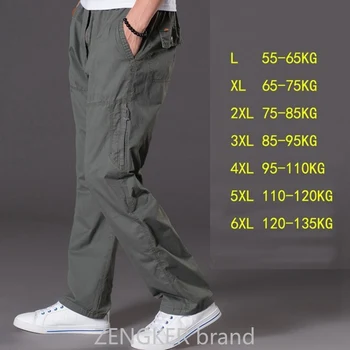 Jaro léto ležérní kalhoty mužské velké velikosti 6XL Multi Pocket Džíny oversize Kalhoty, kombinézy, elastické kalhoty do pasu plus velikost muži