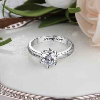 Sterling Silver 925 Personalizované Ryté Snubní Prsteny pro Ženy Přizpůsobené Zirkony Crystal Prsten Zásnubní Šperky