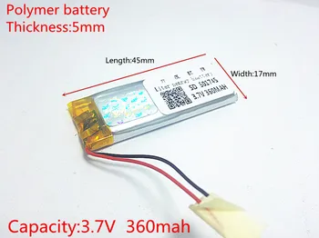3.7 V 360mAh 501745 Lithium Polymer Li-Po, li-ion Dobíjecí Baterie buněk Pro Mp3 MP4 MP5 GPS
