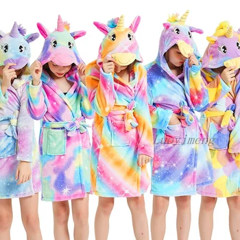 Nové Kigurumi Jednorožec s Kapucí Děti Župany Děti Hvězdičkový rainbow Župan Zvířat Pro Chlapce, Dívky, Pyžama, noční Košile Děti oblečení na Spaní