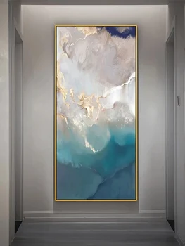 Moderní Ruční Abstraktní Plátno Vertikální Zlaté Krásné Tekoucí Akrylové Obrázek, Restaurace, Domácí Dekorace Nástěnná Malba