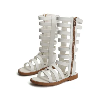 SKHEK děti dívky letní Římské Boty Děti Sandály Černé gladiátor kožené sandály dívky gumové boty módní Římské sandály