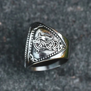 Ročník Nordic Viking Prsten Vlastní Rune Korálky Pečetní Vlk Odin Symbol Módní Hip Hop Muži Prsten Šperky Z5T318