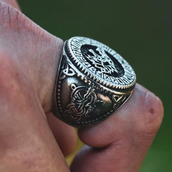 Ročník Nordic Viking Prsten Vlastní Rune Korálky Pečetní Vlk Odin Symbol Módní Hip Hop Muži Prsten Šperky Z5T318
