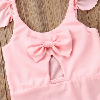 Horké prodávat dívky růžové plavky bikiny jeden kus krásné děti baby Volánky bowknot pevné plavky plavky děti 1-6T 2018