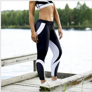 Ok, Vzor Tisk Legíny Fitness Legíny Pro Ženy Sportovní Cvičení Legíny Elastické Slim Černá Bílá Vysoce elastické Kalhoty