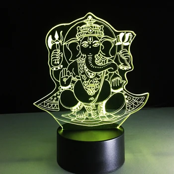 3D Led Vision Světlo 7 Barva Měnící se Dítě Spí Noční Světlo Na Vánoční Dárky Sloní Hlavou Bůh Ganesha Lampa Lampara Dekor