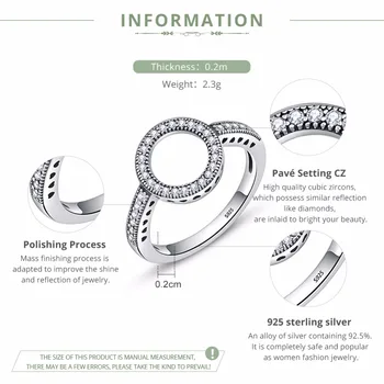 WOSTU 2019 Hot Prodej Real 925 Sterling Silver, Kolo Prsteny Štěstí, Kruh Prst prsten Pro Ženy Módní Svatební Šperky FIR041