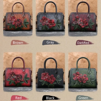MOTAORA dámská Taška New Retro Ručně vyráběné Tašky přes Rameno Pro Ženy Kůže Reliéfní Květinové Kabelky Dámy Měkké Messenger Bag Ženské