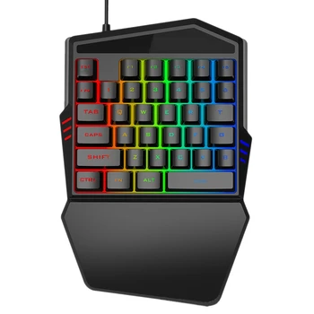 Jednoruční Klávesnice RGB Gaming Keyboard 35 Klíče LED Levá Ruka Mini Klávesnice pro Mobilní Hry